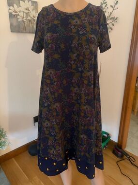 LuLaRoe Navy Floral & Polka Dot Short Sleeve Midi Dress